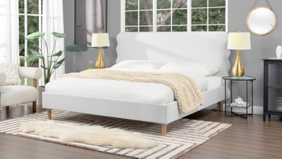Jennifer Taylor Stockholm Wavy Headboard Platform King Bed, Antique White