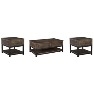 Johurst Coffee Table with 2 End Tables, Grayish Brown