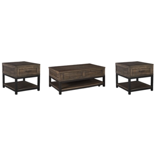 Johurst Coffee Table with 2 End Tables, Grayish Brown