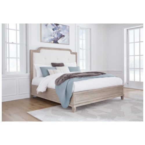 Jorlaina King Upholstered Panel Bed, Light Grayish Brown