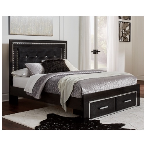 Kaydell Queen Panel Bed with 2 Storage Drawers, Black