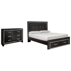 Kaydell Queen Panel Bed with Storage with Dresser, Black