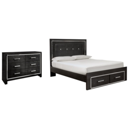 Kaydell Queen Panel Bed with Storage with Dresser, Black