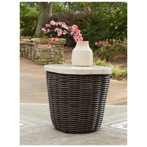 Kimora Outdoor End Table, Beige/Dark Brown