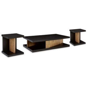 Kocomore Coffee Table with 2 End Tables, Brown/Natural