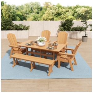 Laguna Outdoor Adirondack Dining Table and 4 Chairs and Bench, Teak
