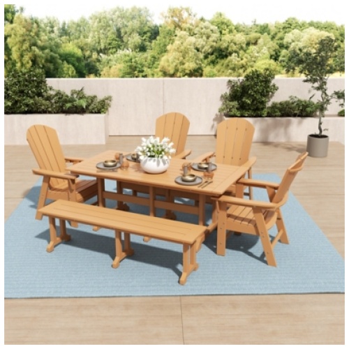 Laguna Outdoor Adirondack Dining Table and 4 Chairs and Bench, Teak