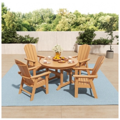 Laguna Outdoor Adirondack Round Table and 4 Chairs, Teak