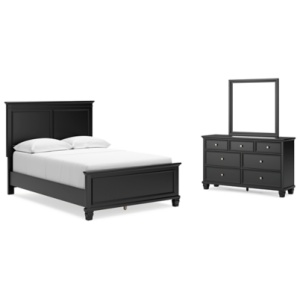 Lanolee Full Panel Bed with Mirrored Dresser, Black