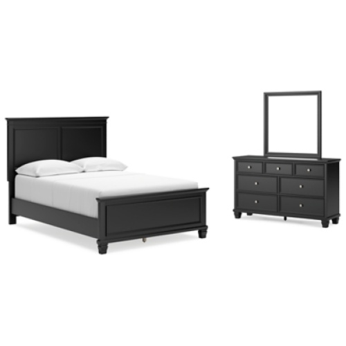 Lanolee Full Panel Bed with Mirrored Dresser, Black