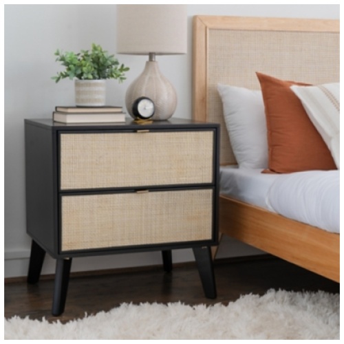 Linon Mila 25" 2 Drawer Nightstand, Black