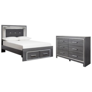 Lodanna Full Panel Bed with 2 Storage Drawers with Dresser, Gray