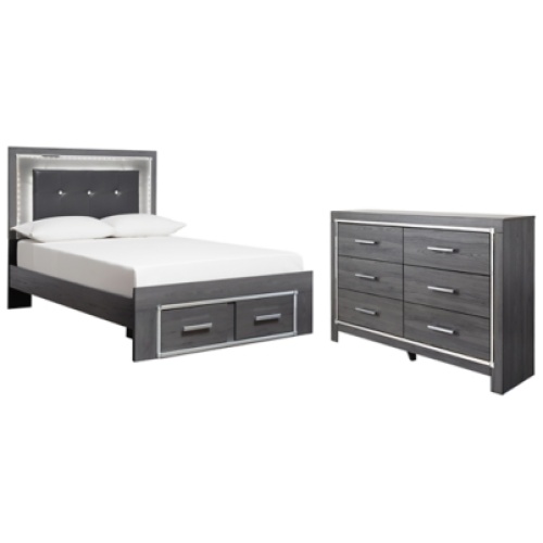 Lodanna Full Panel Bed with 2 Storage Drawers with Dresser, Gray