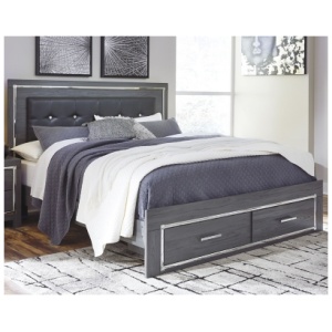 Lodanna King Panel Bed with 2 Storage Drawers, Gray