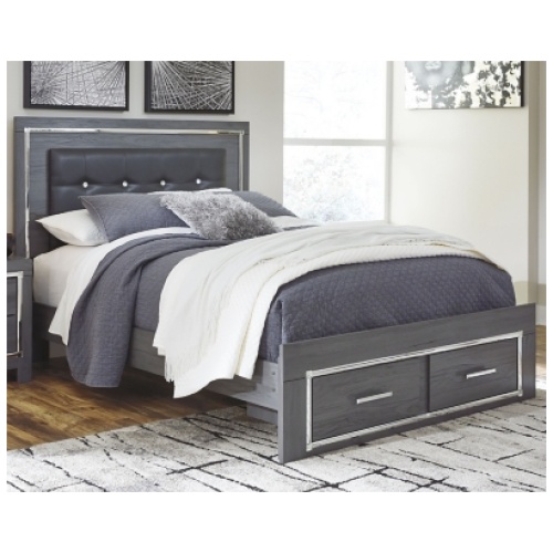 Lodanna Queen Panel Bed with 2 Storage Drawers, Gray