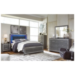 Lodanna Queen Panel Bed with Mirrored Dresser, Gray