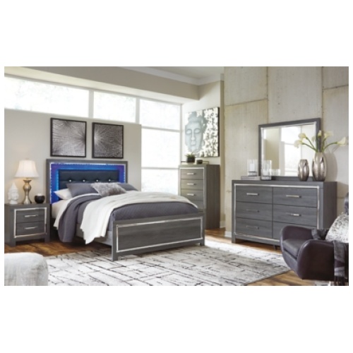 Lodanna Queen Panel Bed with Mirrored Dresser, Gray