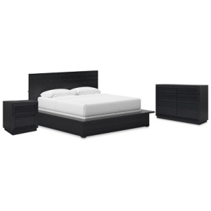 Londer California King Panel Bed with Dresser and Nightstand, Black