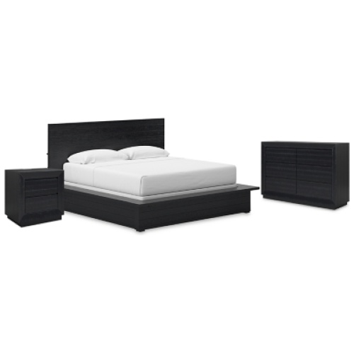 Londer California King Panel Bed with Dresser and Nightstand, Black