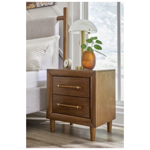 Lyncott 24" 2 Drawer Charging Nightstand, Brown