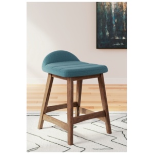 Lyncott Counter Height Upholstered Bar Stool, Blue/Brown