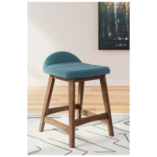 Lyncott Counter Height Upholstered Bar Stool, Blue/Brown