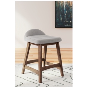 Lyncott Upholstered Counter Height Bar Stool, Light Gray/Brown