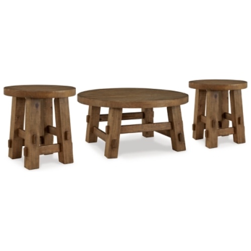 Mackifeld Coffee Table with 2 End Tables, Warm Brown