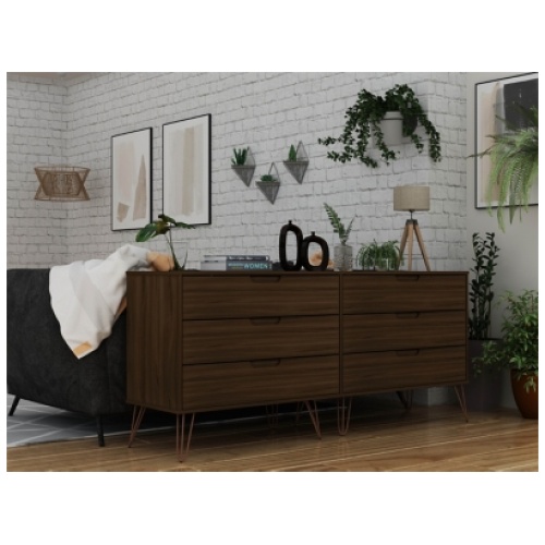 Manhattan Comfort 70" 6 Drawer Double Low Dresser, Brown