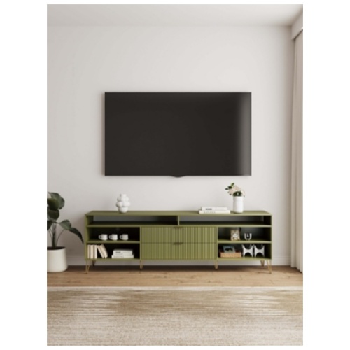 Manhattan Comfort DUMBO 85" TV Stand with 2 Drawers, Olive Green