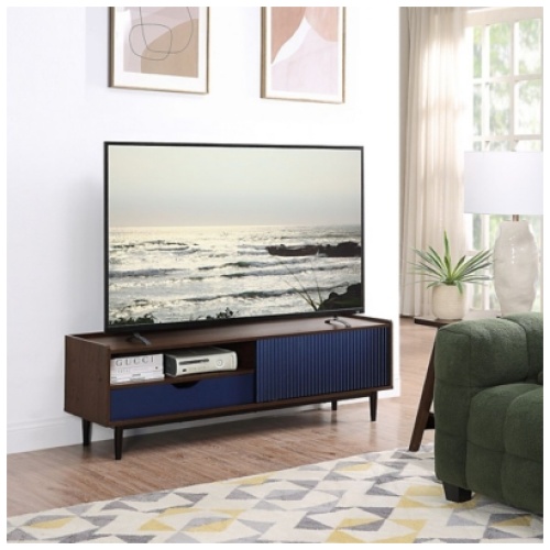 Manhattan Comfort Duane 59" TV Stand, Dark Brown/Navy Blue