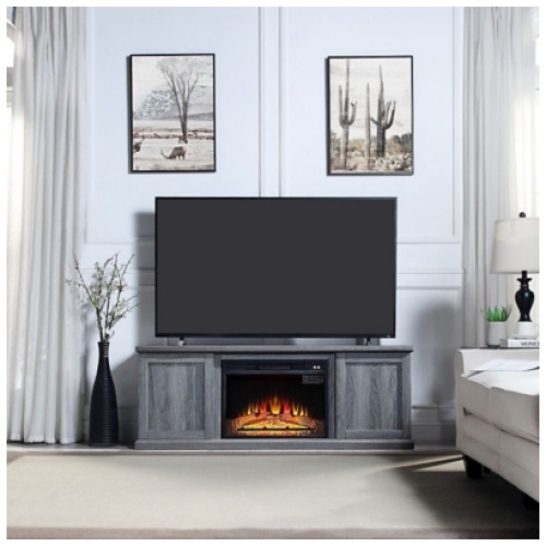Manhattan Comfort Franklin 60" TV Stand with Electric Fireplace, Gray