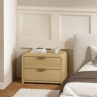 Manhattan Comfort Grace 28" 2 Drawers Nightstand, Natural/Gold