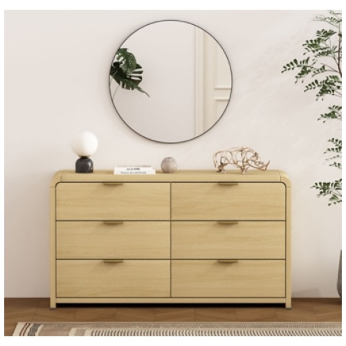 Manhattan Comfort Grace 60" 6 Drawers Double Dresser, Natural/Gold