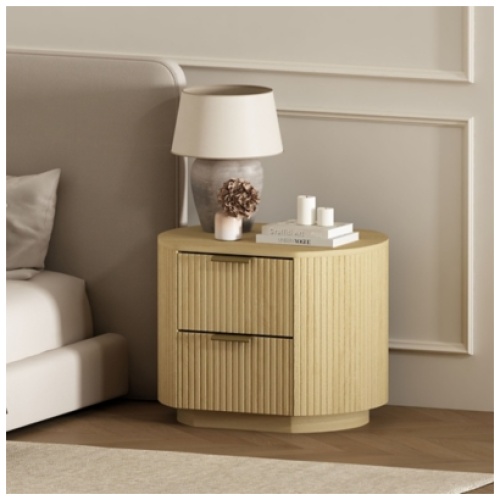 Manhattan Comfort Olivia 26" 2 Drawers Nightstand, Natural/Gold