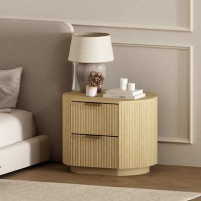 Manhattan Comfort Olivia 26" 2 Drawers Nightstand, Natural/Gold