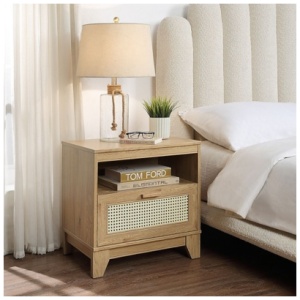 Manhattan Comfort Sheridan Cane 1-Drawer Nightstand, Natural