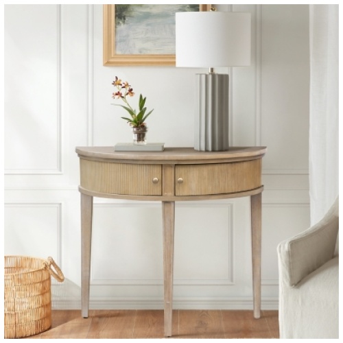 Martha Stewart Crestview Console Table with Storage, Reclaimed Wheat