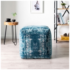 Milano Distressed Medallion Pouf, Blue