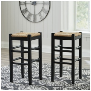 Mirimyn Bar Height Backless Bar Stool with Woven Seat, Black