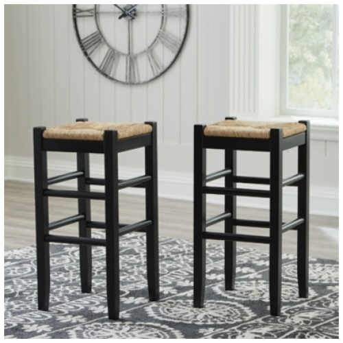 Mirimyn Bar Height Backless Bar Stool with Woven Seat, Black