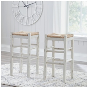 Mirimyn Bar Height Backless Bar Stool with Woven Seat, White