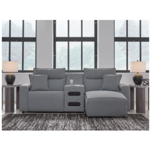 ModMax II 3-Piece Next-Gen Nuvella™ Performance Fabric Dual Power Reclining Modular Sectional with Chaise and Audio Console, Salt and Pepper