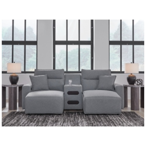 ModMax II 3-Piece Next-Gen Nuvella™ Performance Fabric Dual Power Reclining Modular Sectional with Double Chaise and Audio Console, Salt and Pepper