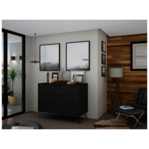 Modern 3 Drawer Dresser, Black