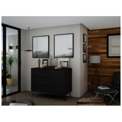 Modern 3 Drawer Dresser, Black