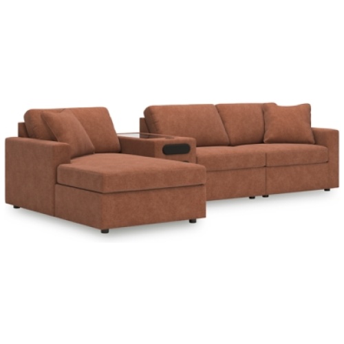 Modmax 4-Piece Modular Next-Gen Nuvella™ Performance Fabric Sectional with Chaise and Audio Console, Spice