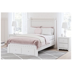Mollviney Full Panel Bed with 2 Storage Drawers, White