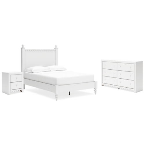 Mollviney Full Panel Bed with Dresser and Nightstand, White