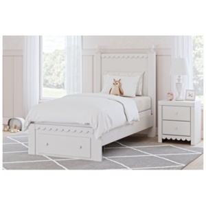 Mollviney Twin Panel Bed with 1 Storage Drawer, White